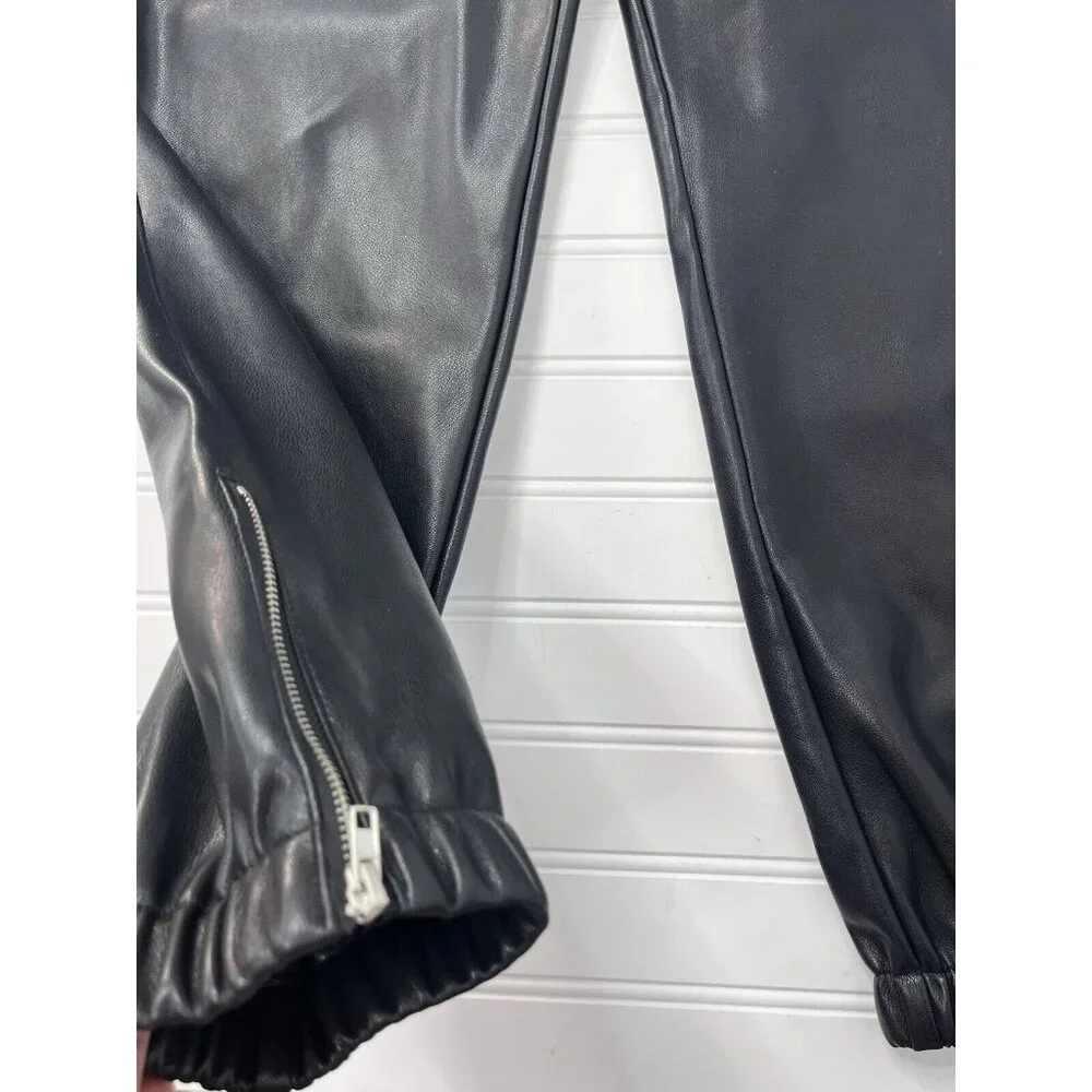 AVEC LES FILLES Women's Black Faux Leather Side Zipper Jogger Pants NWT XS - Picture 2 of 5